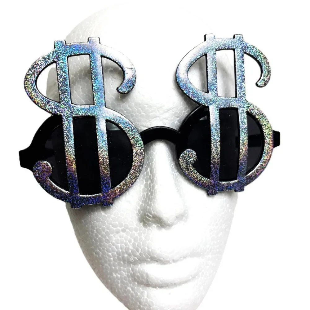 Silver Glitz  Money Dollar Sign Fashion Sunglasses Vintage NOS